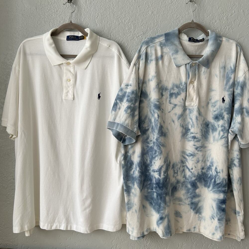 Polo Ralph Lauren 3XB Big Polo Shirt Lot Tie Dye White Blue Pony Mens Prep